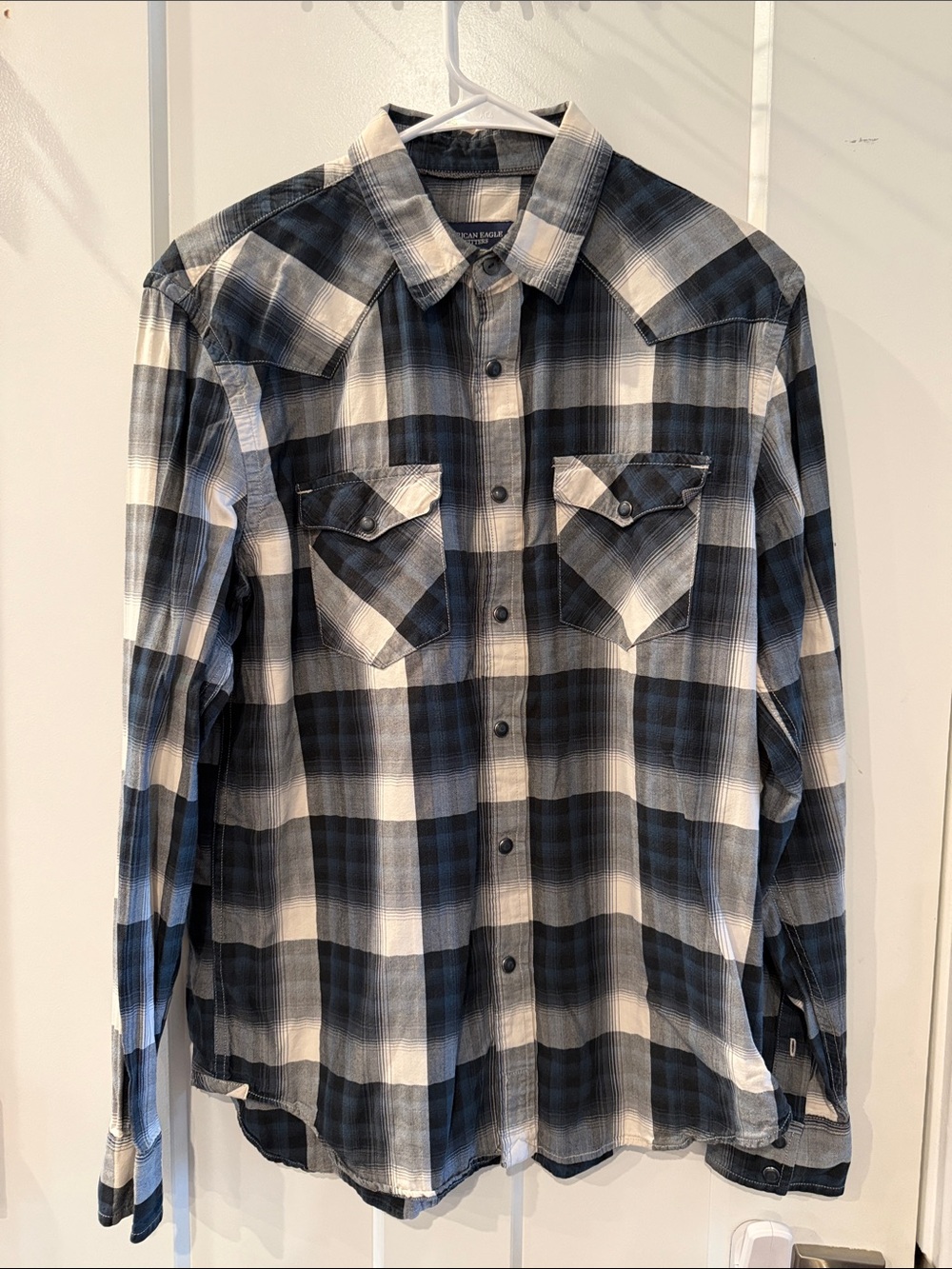 American Eagle Outfitters Black and White Plaid Button-Down Shirt